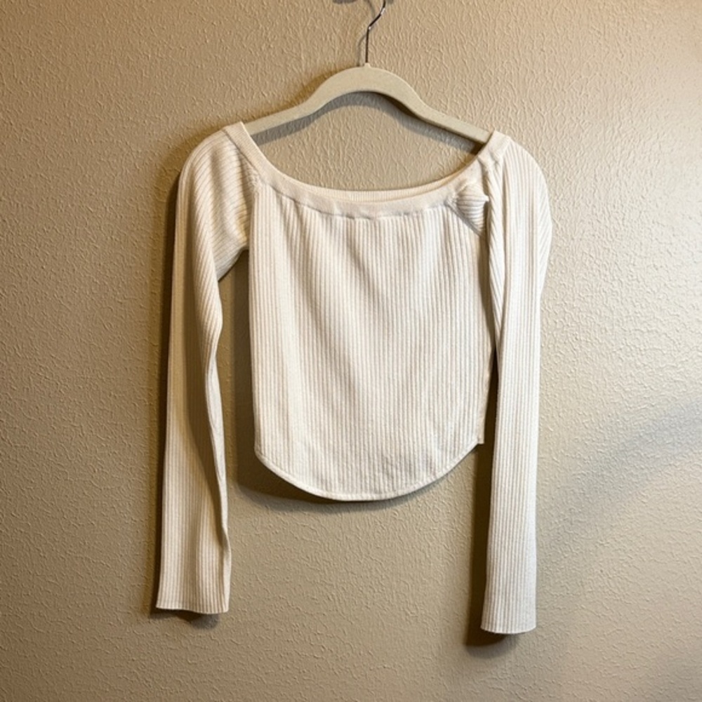 Garage Cream Ribbed Long Sleeve Top